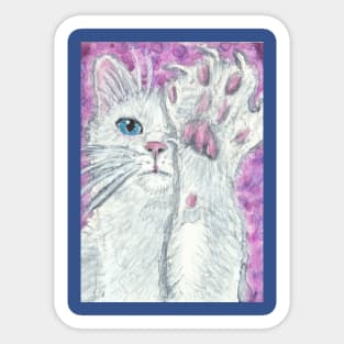 White cat paw up Sticker